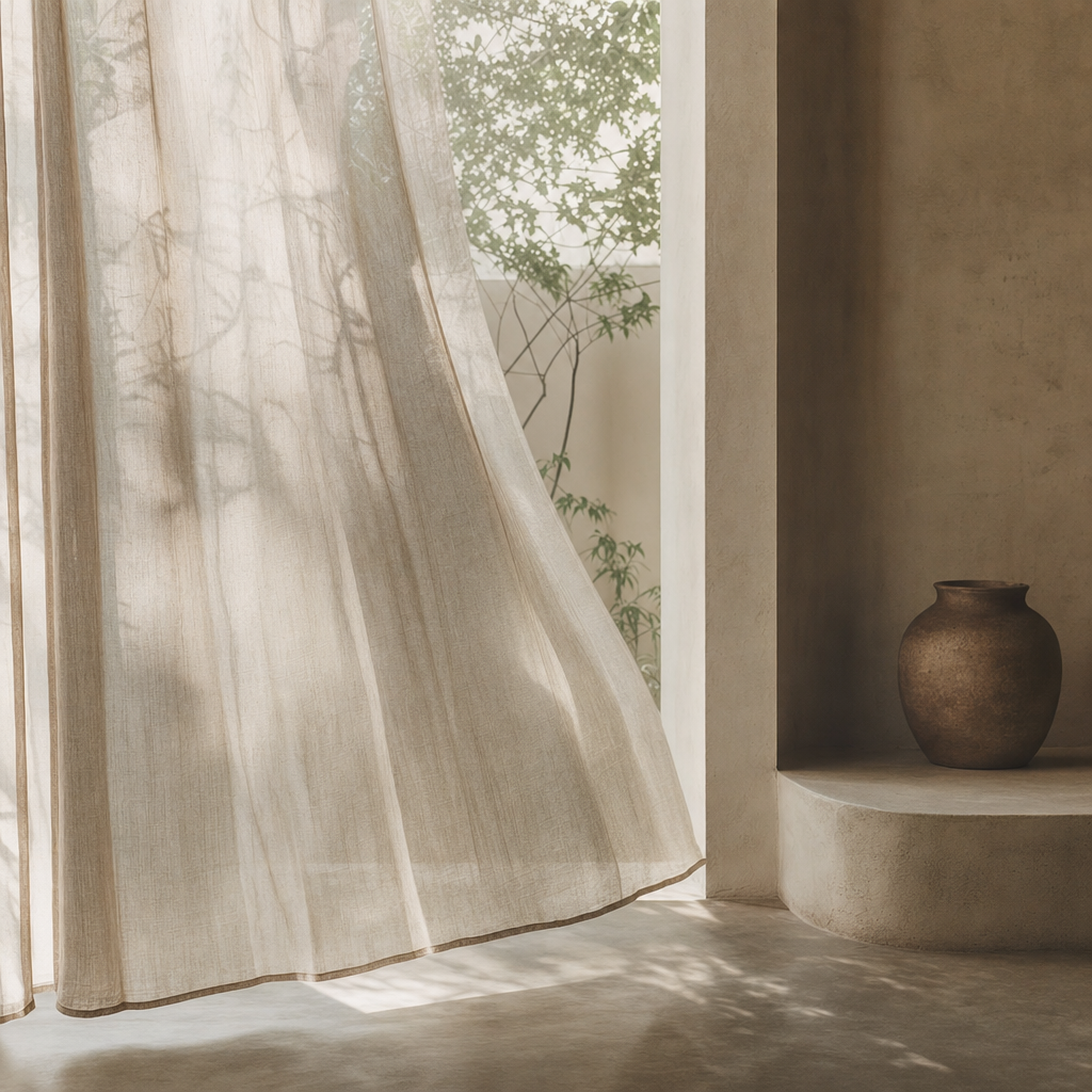 A sheer curtain in midday light